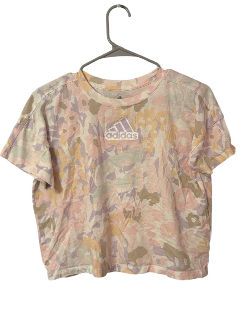 Adidas Cropped Pastel Camo Print Logo Athletic Tee